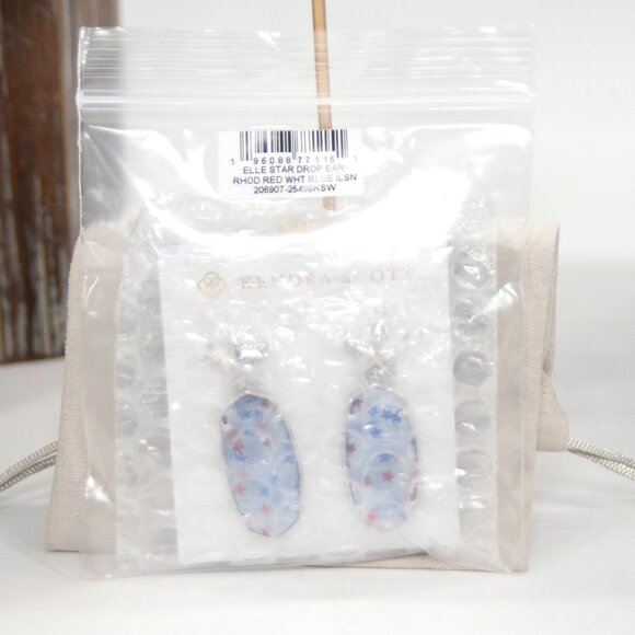 Kendra Scott Elle Rhodium Star Red Blue Iridescent Mother of Pearl Earrings NWT - Picture 5 of 6